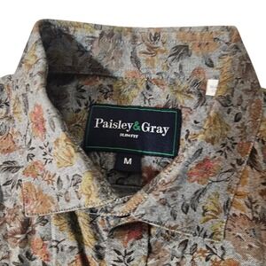 Paisley Gray Slim Fit Men's Floral Print Button Down Shirt Size Medium